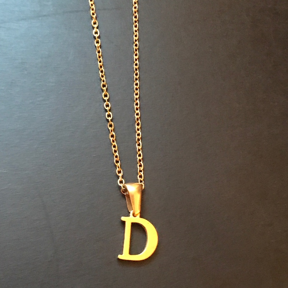 Gold Stainless Steel Initial Pendant D w/ Necklace Women Length 17”